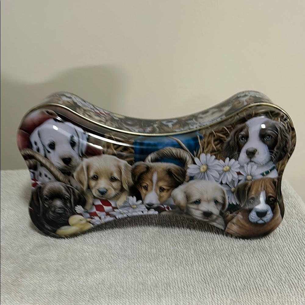 Tin box for dog treats      $20.